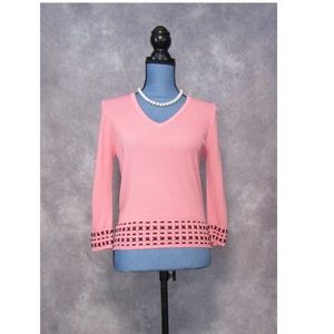 Finity Knit Pink & Black Stretch V Neck Sweater M